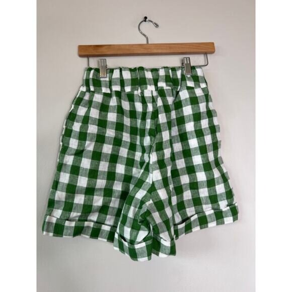 NEW Amour Linen Shorts Mia Elastic Waistband Gingham Shorts Green Size: XS - Picture 5 of 6